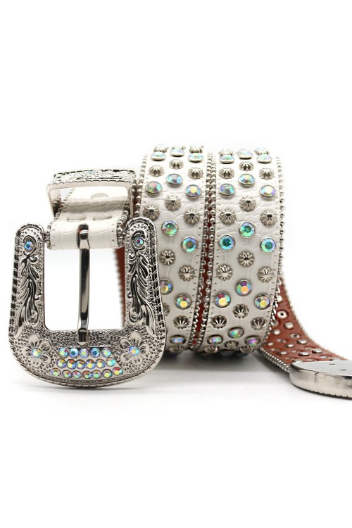 White & Aura Rhinestone Belt