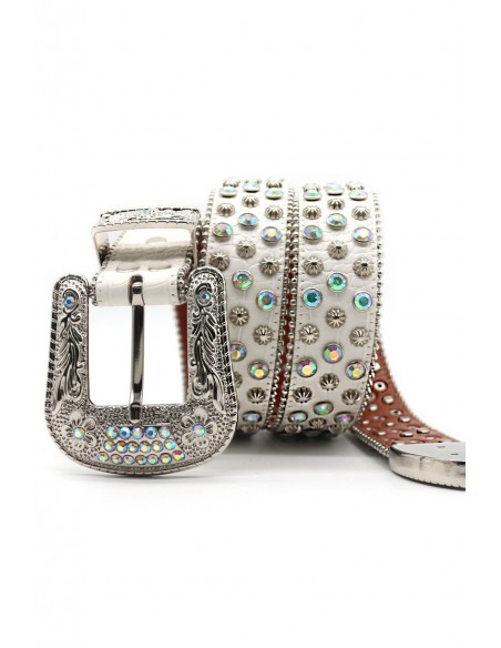 White & Aura Rhinestone Belt