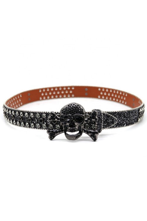 Black Skull Rhinestone Belt