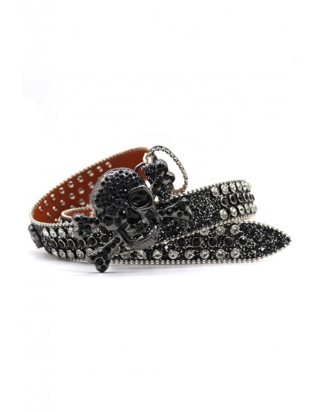 Black Skull Rhinestone Belt