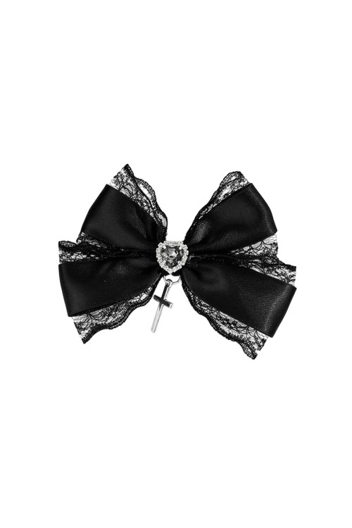 Black Satin Lace Cross Bow Hairclip