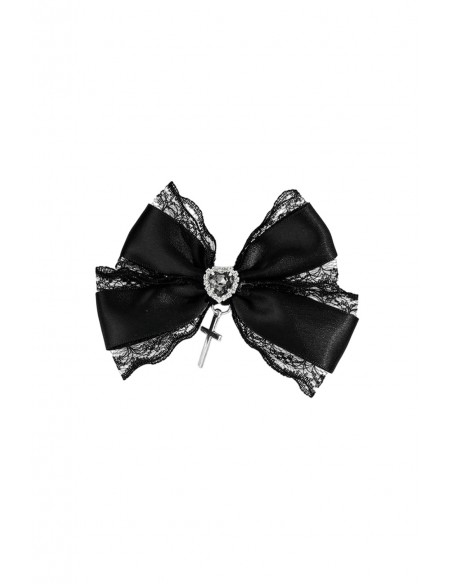 Black Satin Lace Cross Bow
