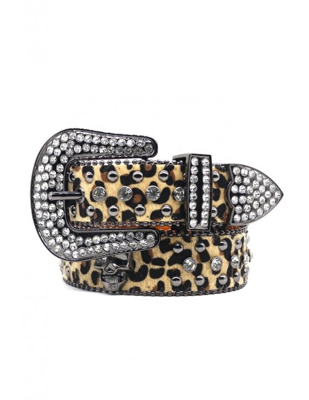 Cinturón con Brillantes Beige Leopard