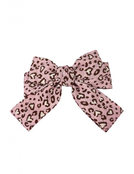Leopard Bow Hair Barrette Pink