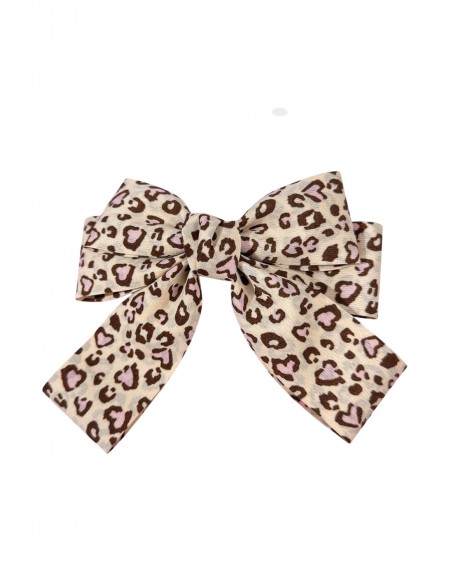 Leopard Bow Hair Barrette Beige
