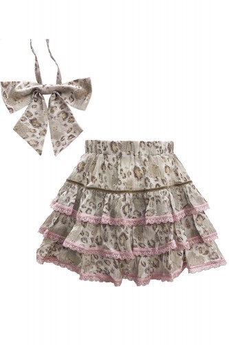 Beige Leopard Skirt + Neck Bow Set - Evil Tooth 2