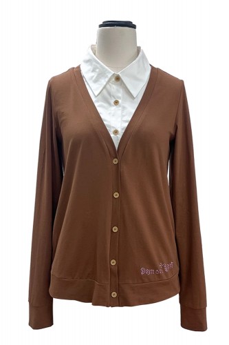 Brown Cardigan with Shirt Collar - Evil Tooth 2