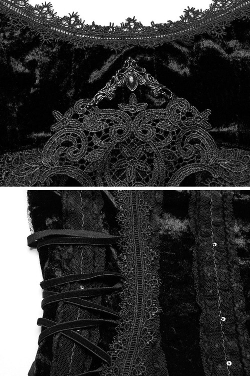 Vampiric Dreams Velvet and Rhinestone Dress in Black - Punk Rave