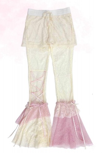 Beige x Pink Jellyfish Lace Trousers - Rose Island 2