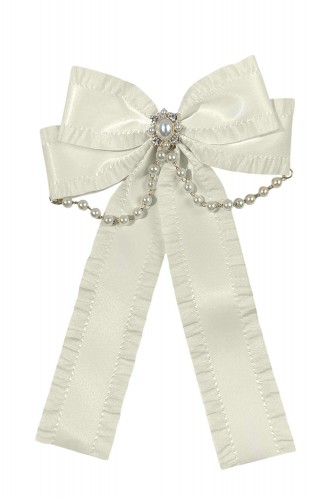 Long Bow Satin & Pearls en Beige