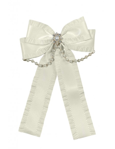 Long Bow Satin & Pearls in Beige