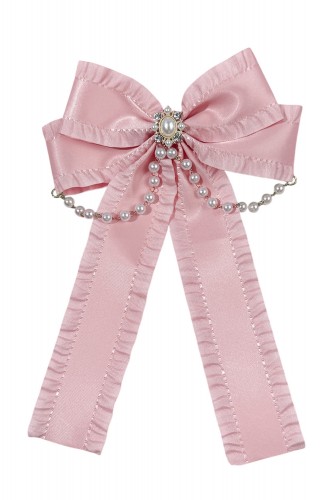 Long Bow Satin & Pearls in Pink