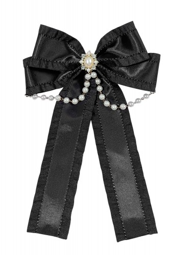 Long Bow Satin & Pearls in Black
