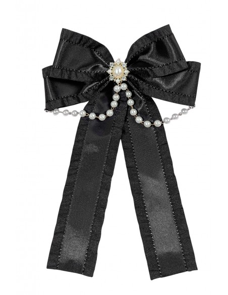 Long Bow Satin & Pearls en Negro