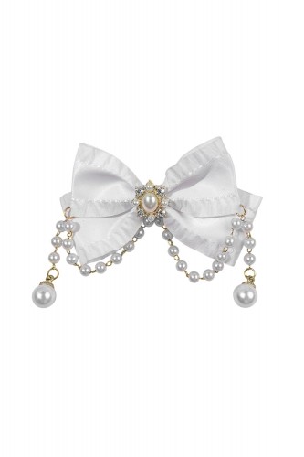 Bow Satin & Pearls in White