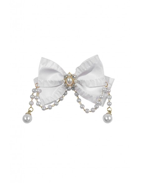 Bow Satin & Pearls in White