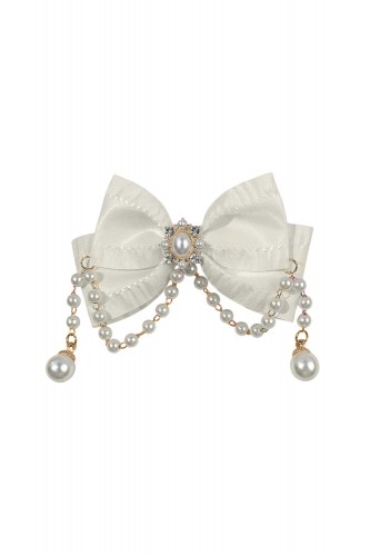 Bow Satin & Pearls in Beige