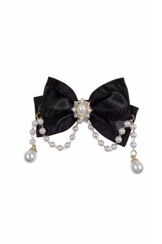 Bow Satin & Pearls in Black