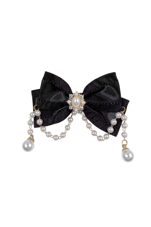 Bow Satin & Pearls en Negro