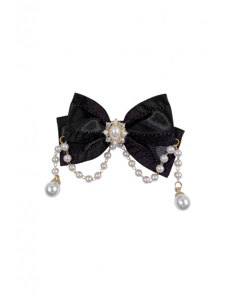 Bow Satin & Pearls en Negro