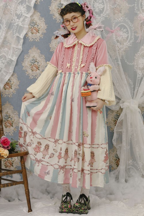 Doll Dress Pink Cream Blue ~ Lutra Jump