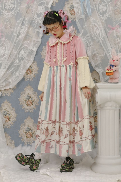 Doll Dress Pink Cream Blue ~ Lutra Jump