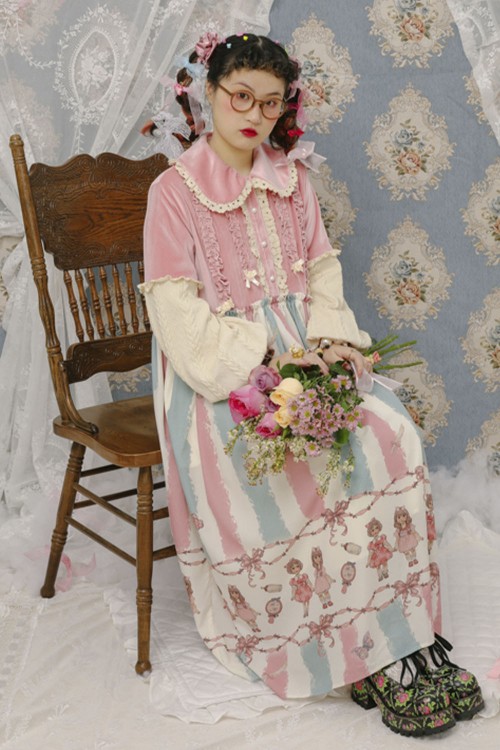 Vestido Doll Pink Cream Blue ~ Lutra Jump