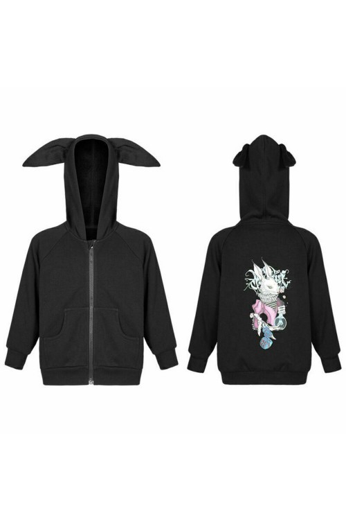 Wonder Rabbit Hoodie for Kids in Black - Punk Rave