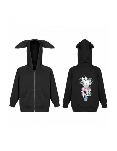 Wonder Rabbit Hoodie for Kids in Black - Punk Rave