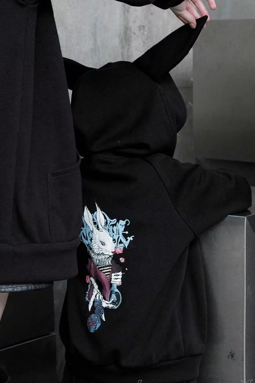 Sudadera con Capucha Wonder Rabbit Para Niño en Negro - Punk Rave