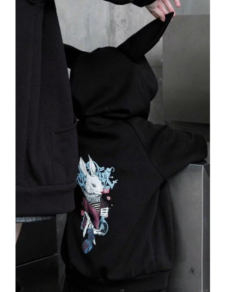 Wonder Rabbit Hoodie for Kids in Black - Punk Rave