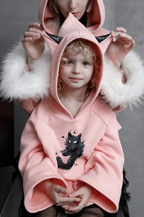 Nightmare Kitty Kids' Hoodie in Pink - Punk Rave