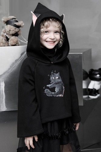 Sudadera con Capucha Nightmare Kitty Para Niño en Negro - Punk Rave