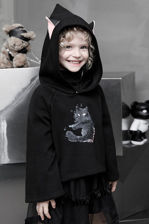 Sudadera con Capucha Nightmare Kitty Para Niño en Negro - Punk Rave