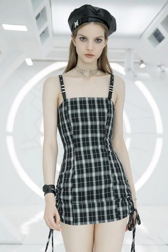 Vestido de Tartán Claudia en Negro x Gris  - Punk Rave