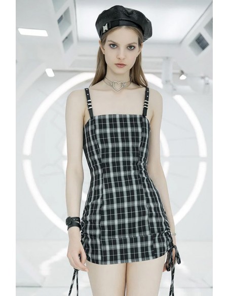 Vestido de Tartán Claudia en Negro x Gris  - Punk Rave