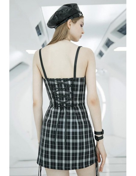 Vestido de Tartán Claudia en Negro x Gris  - Punk Rave