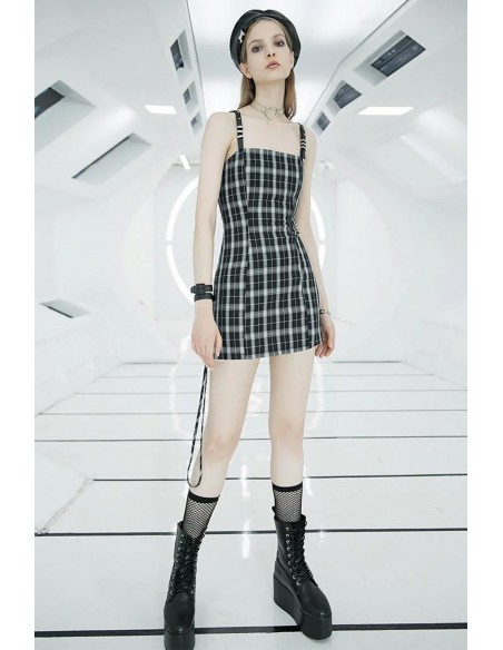 Vestido de Tartán Claudia en Negro x Gris  - Punk Rave