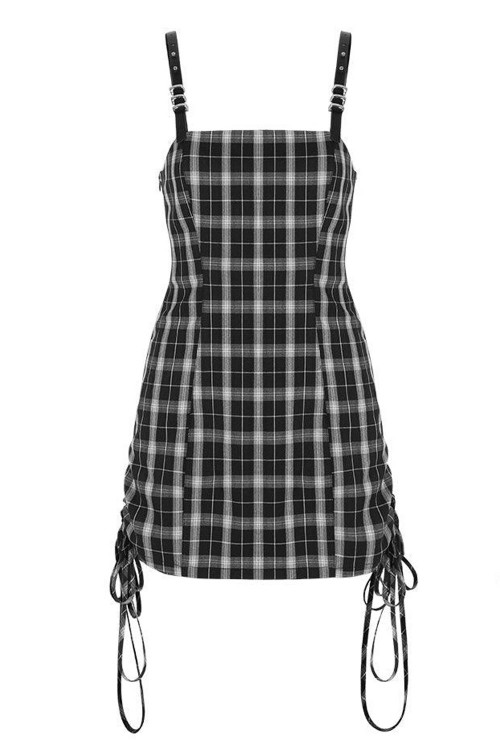 Claudia Tartan Dress in Black x Grey - Punk Rave