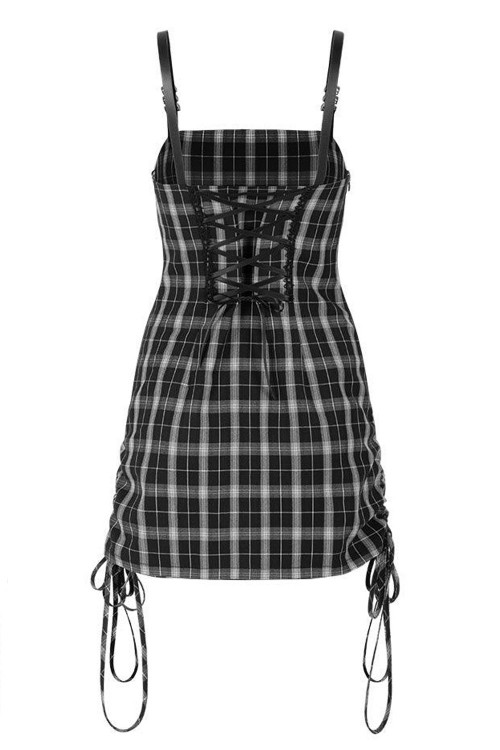 Vestido de Tartán Claudia en Negro x Gris  - Punk Rave