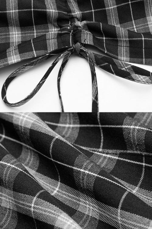 Claudia Tartan Dress in Black x Grey - Punk Rave