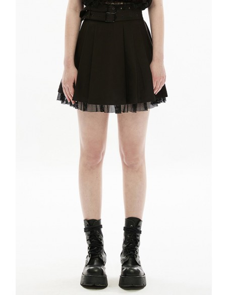 Ghoul Party Pleated Skirt with Double Belt - Punk Rave