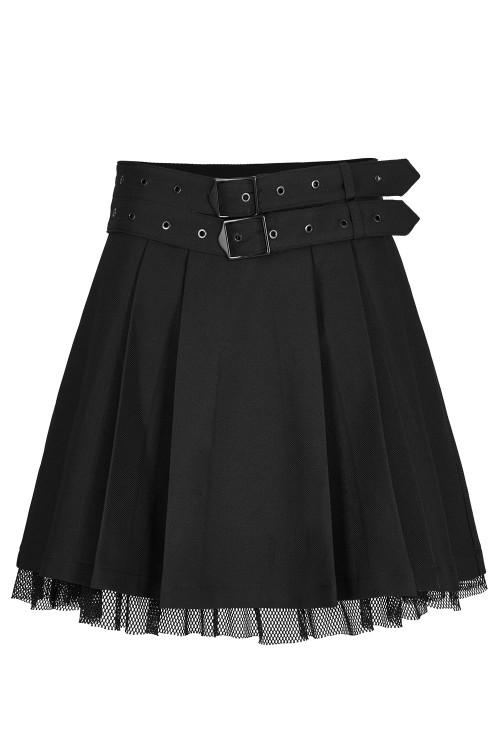 Ghoul Party Pleated Skirt with Double Belt - Punk Rave