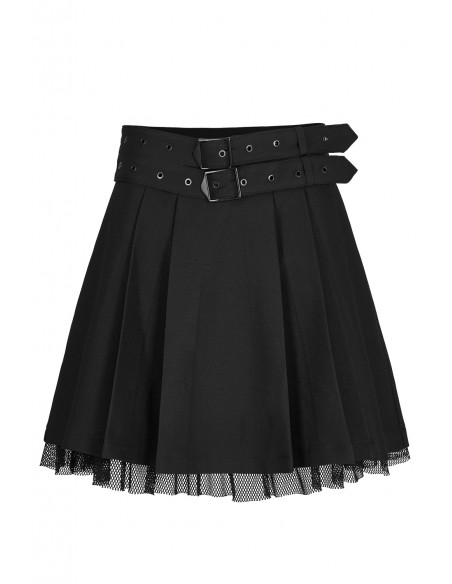 Ghoul Party Pleated Skirt with Double Belt - Punk Rave