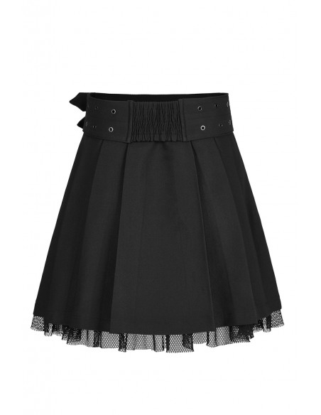 Ghoul Party Pleated Skirt with Double Belt - Punk Rave