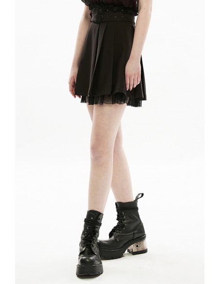 Ghoul Party Pleated Skirt with Double Belt - Punk Rave