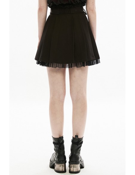 Ghoul Party Pleated Skirt with Double Belt - Punk Rave
