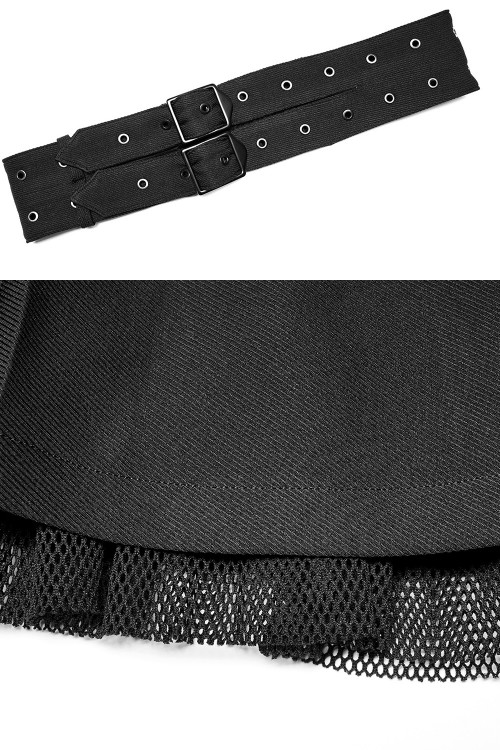 Ghoul Party Pleated Skirt with Double Belt - Punk Rave