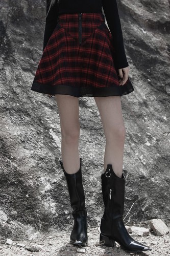 Red Tartan Skirt with Rock Angel Belt - Punk Rave