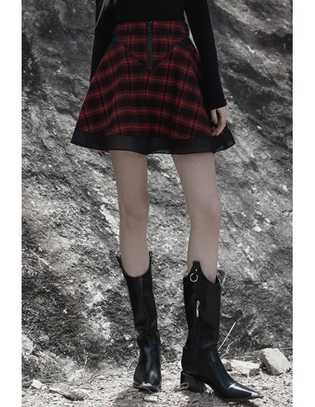 Falda de Tartán Rojo con Cinturón Rock Angel - Punk Rave
